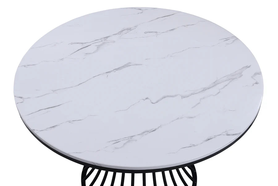 Hadley Light Grey Dining Set with Faux Marble Round Table & Upholstered Chairs | Contemporary Dining Style