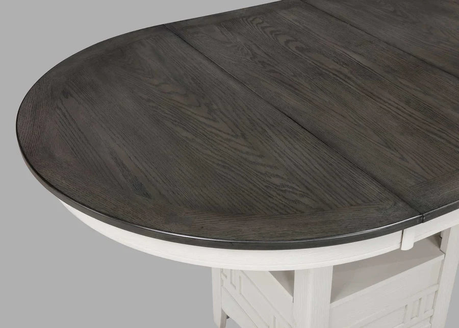 Hartwell Chalk Grey Counter Height Dining Set with Extension Leaf & Storage Shelf | Two-Tone Casual Dining