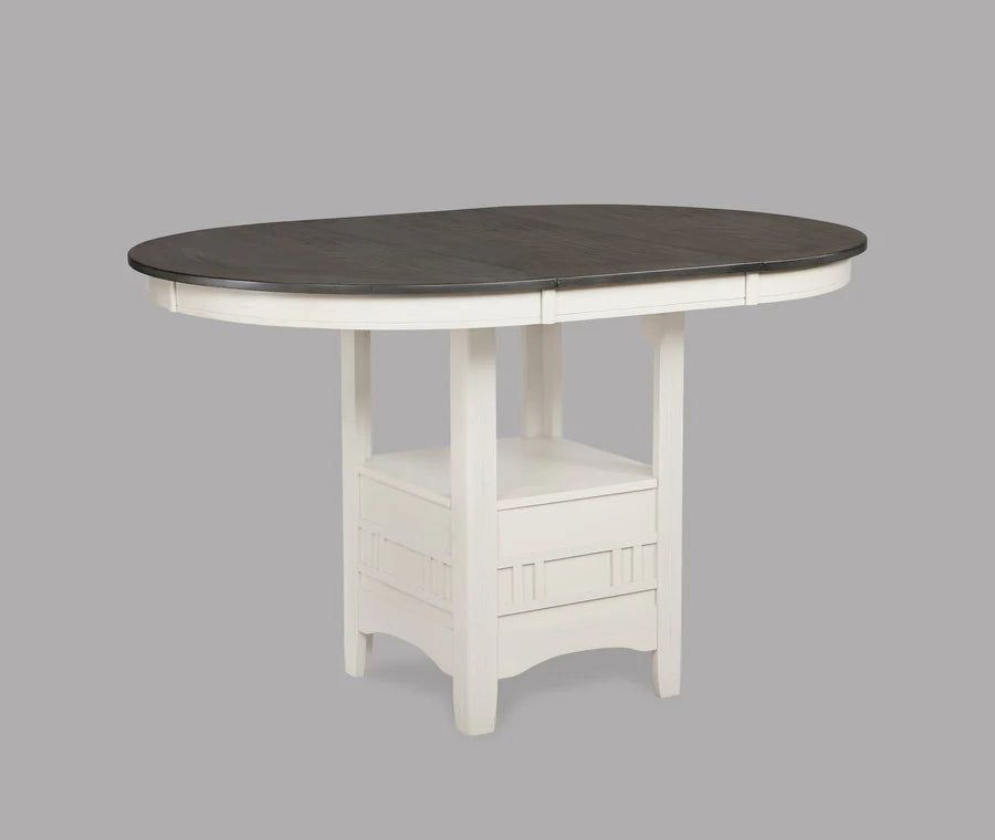 Hartwell Chalk Grey Counter Height Dining Set with Extension Leaf & Storage Shelf | Two-Tone Casual Dining