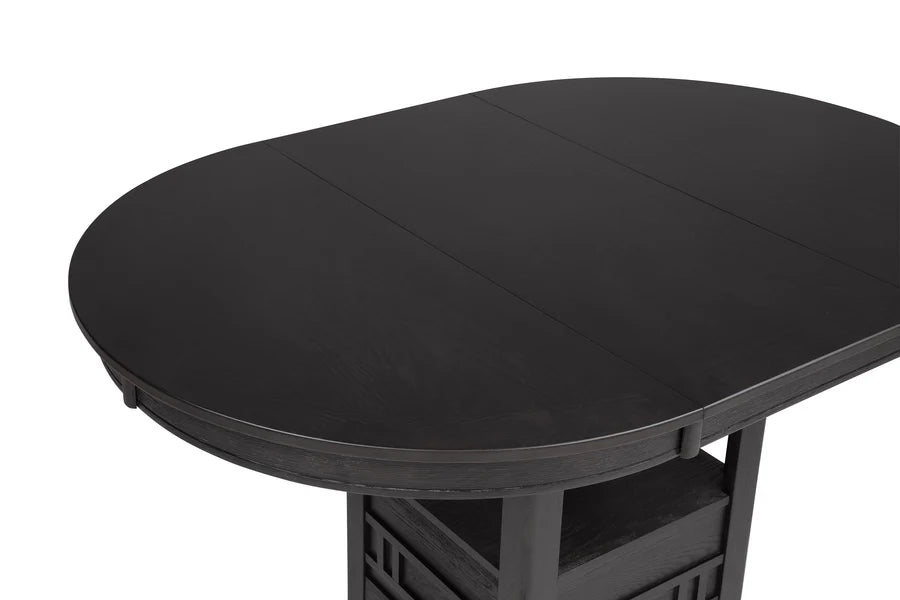Hartwell Counter Height Dining Set with Extension Leaf & Storage Shelf | Charcoal Finish Dining Table
