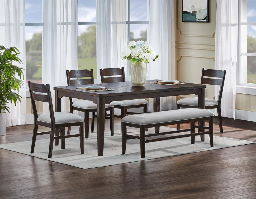 Higgins Dark Wood Dining Set with Bench | Classic Elegance