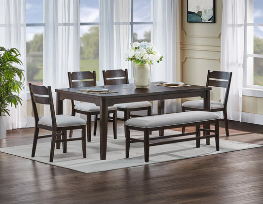 Higgins Dark Wood Dining Set with Bench | Classic Elegance