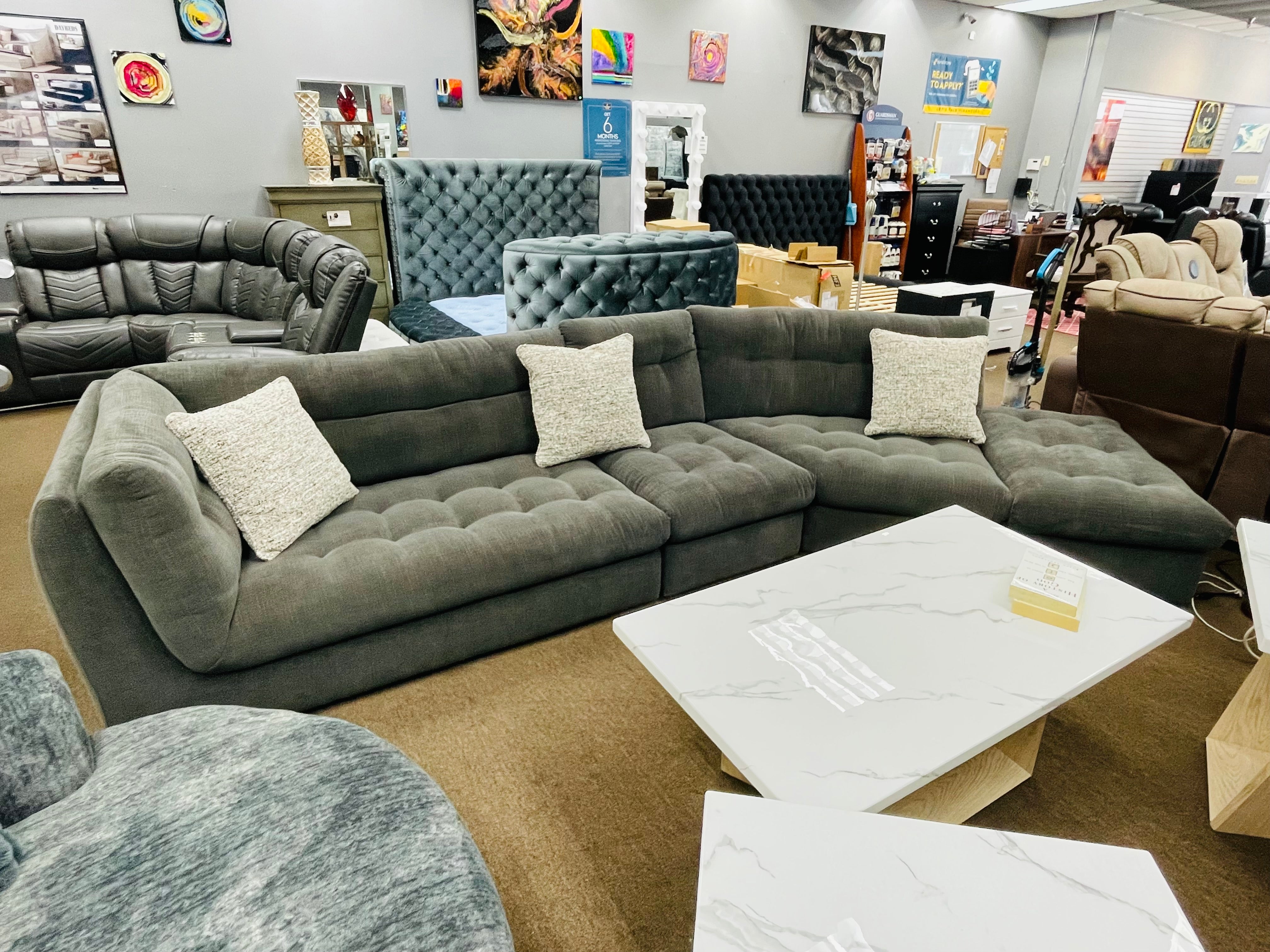 Palais Oversized Sectional Sofa with Removable Ottoman – Deep Seating in Charcoal Gray