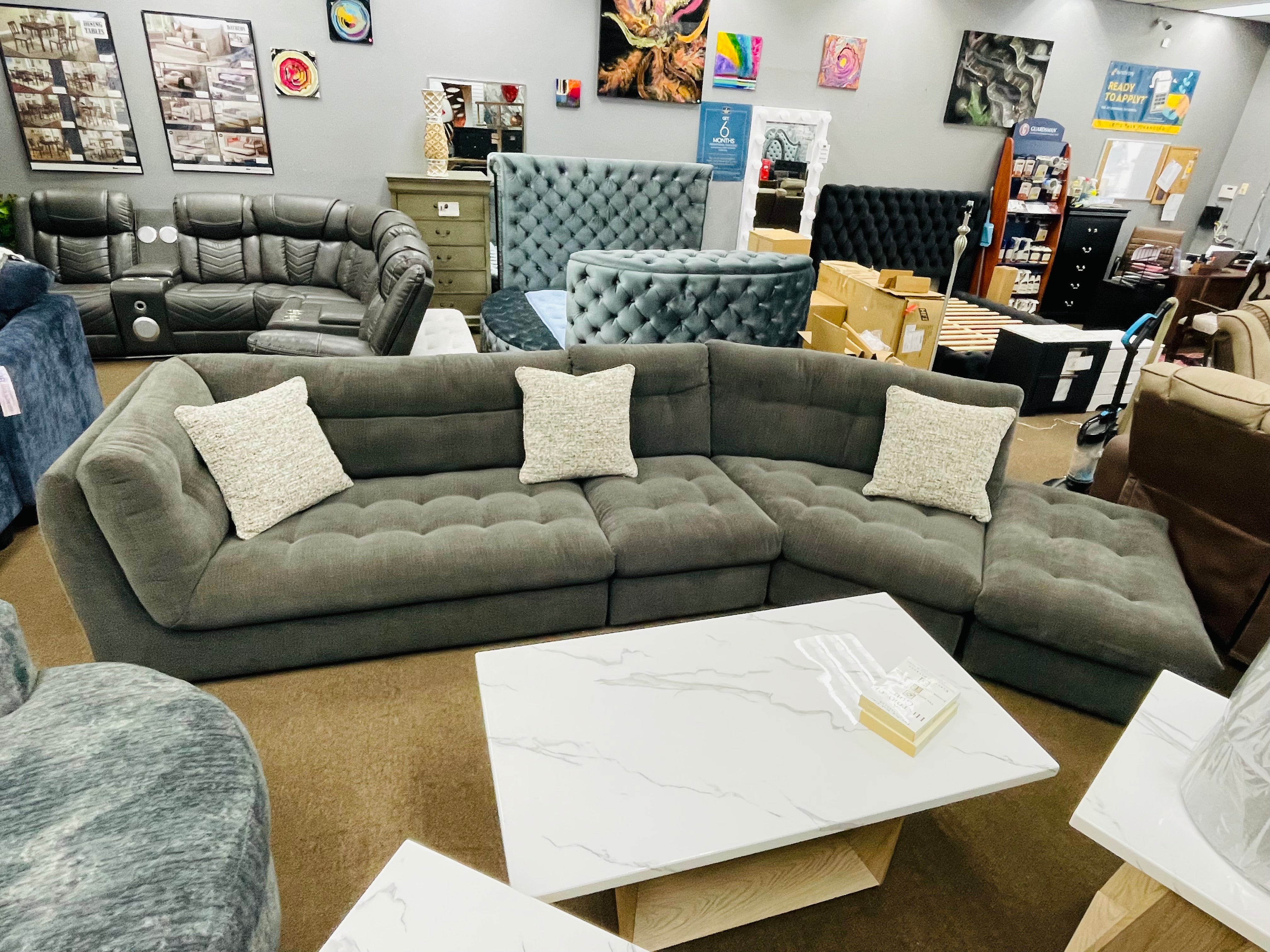 Palais Oversized Sectional Sofa with Removable Ottoman – Deep Seating in Charcoal Gray