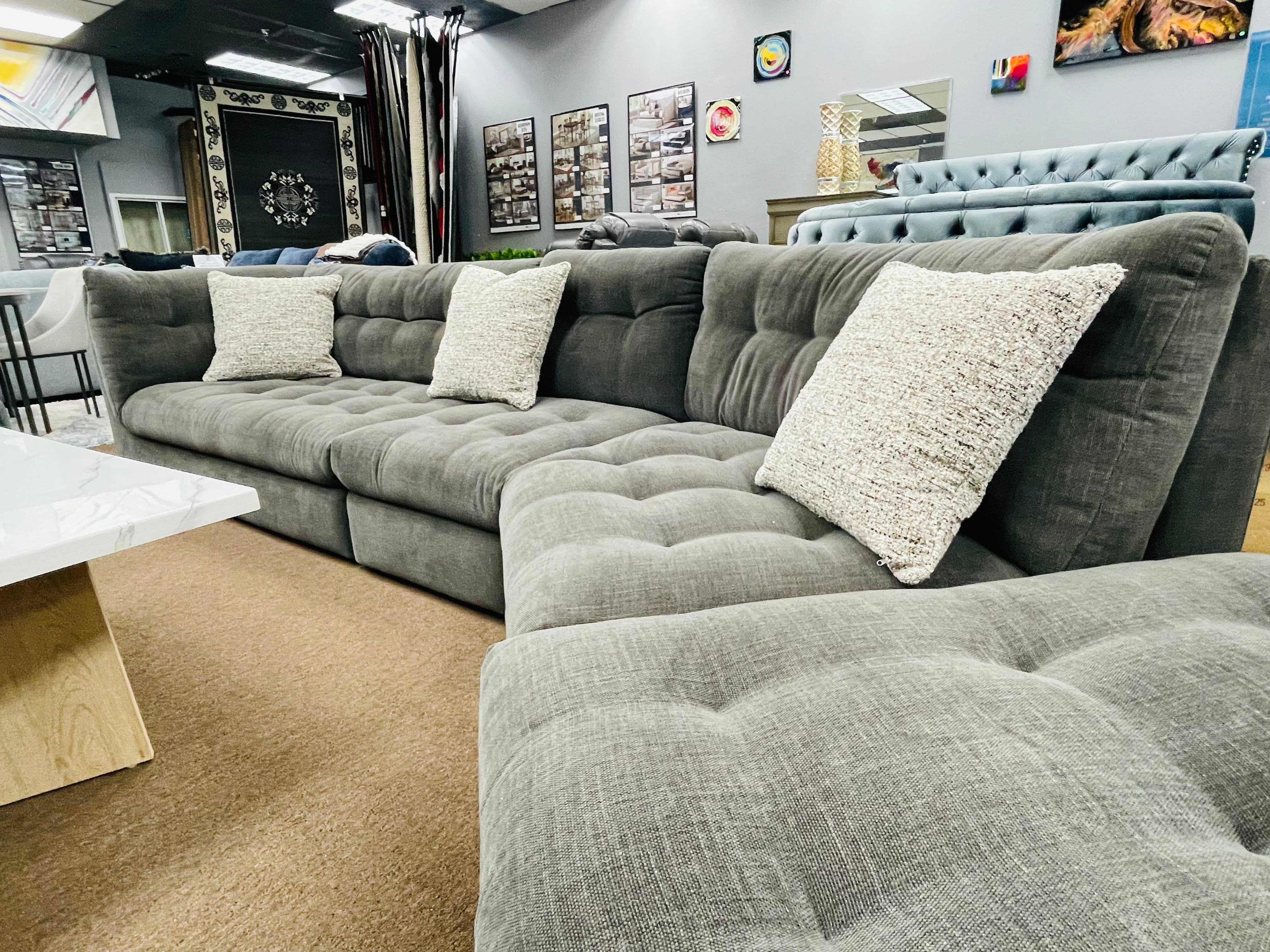 Palais Oversized Sectional Sofa with Removable Ottoman – Deep Seating in Charcoal Gray