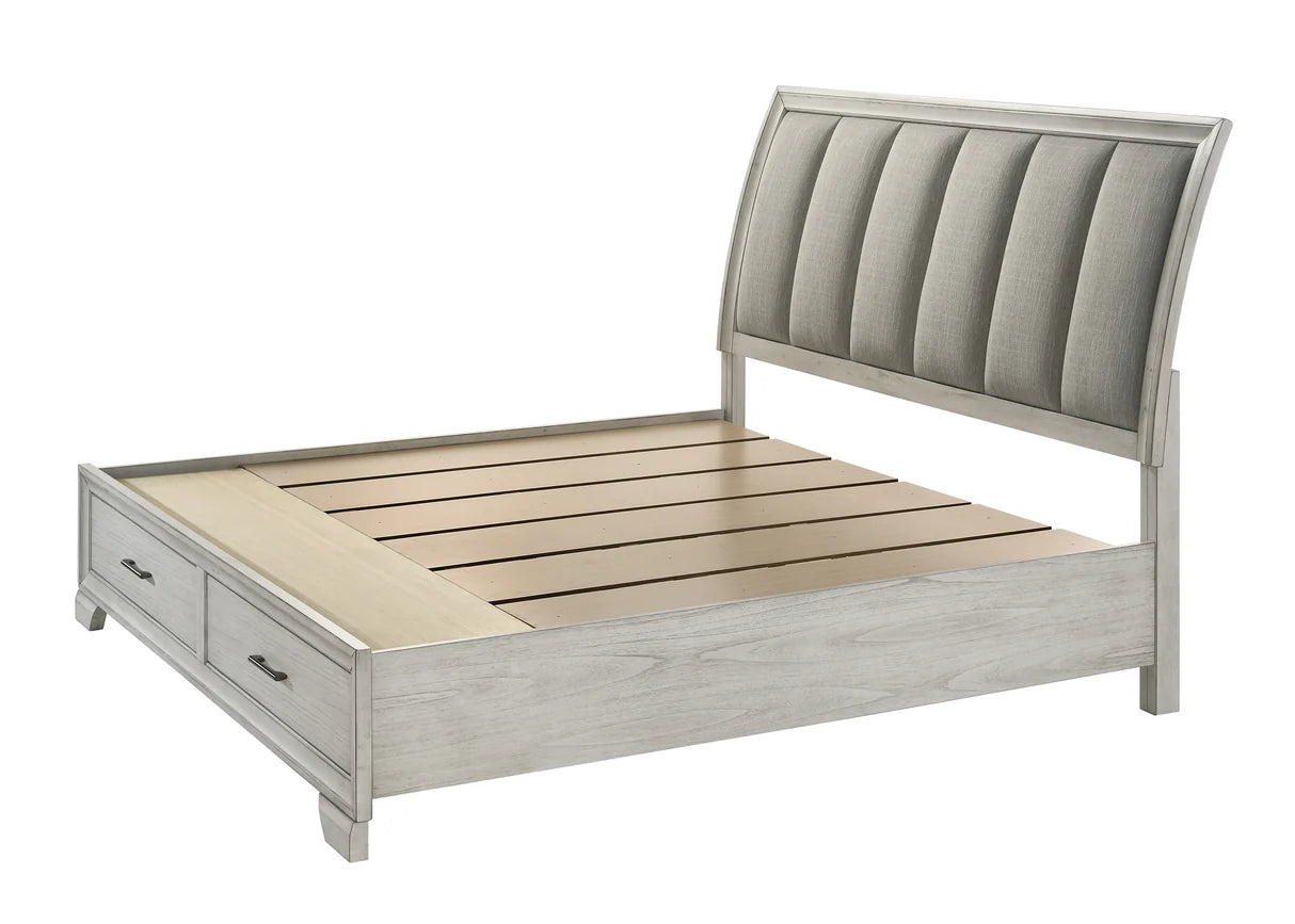 Jaymes Upholstered Storage Bed in White Mist