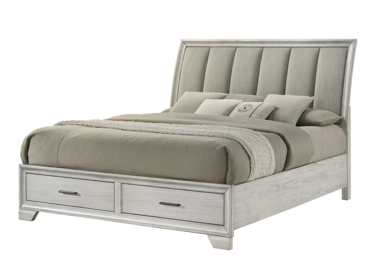 Jaymes Upholstered Storage Bed in White Mist