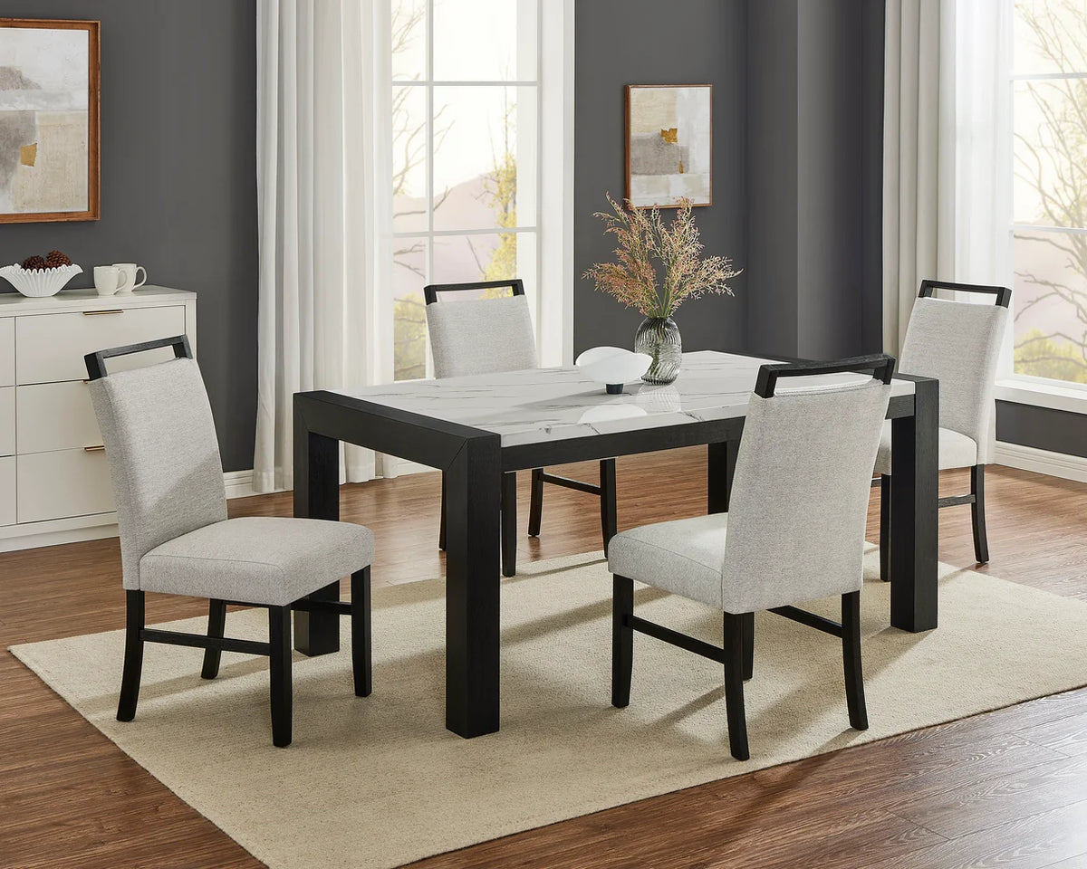 Jules Marble-Look Dining Set with Upholstered Chairs