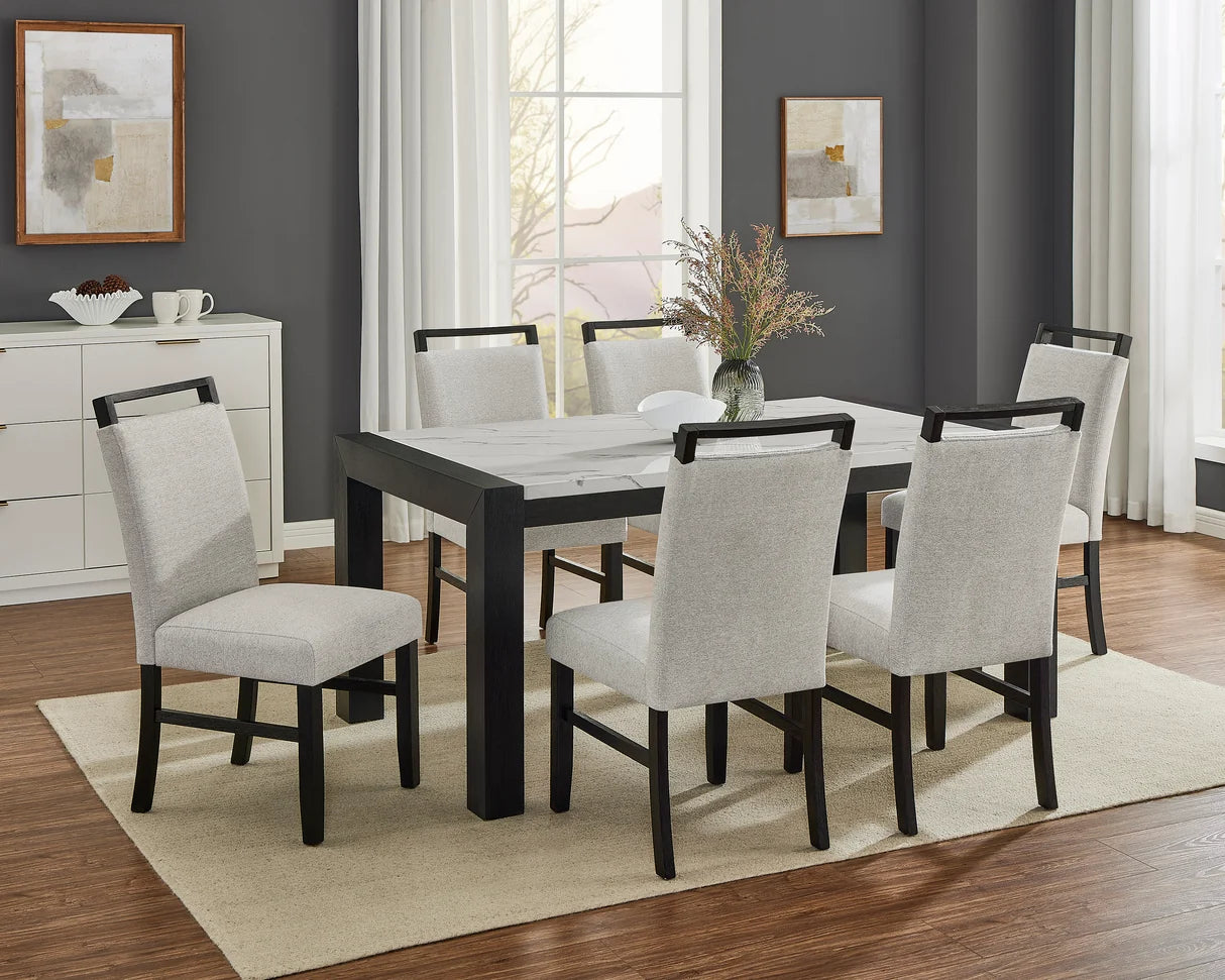 Jules Marble-Look Dining Set with Upholstered Chairs