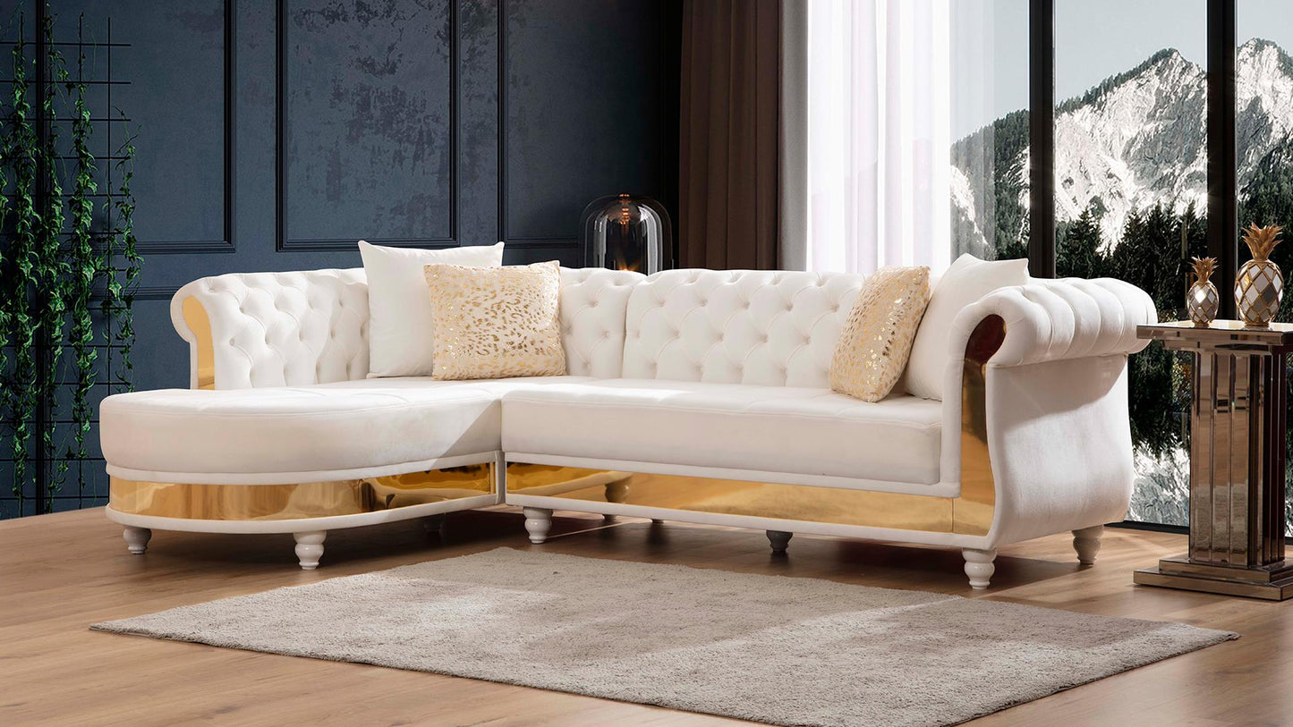 Julia Opulence sectional sofa with gold base in milky white