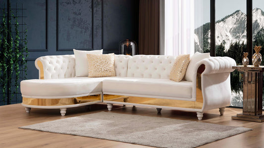 Julia Opulence sectional sofa with gold base in milky white