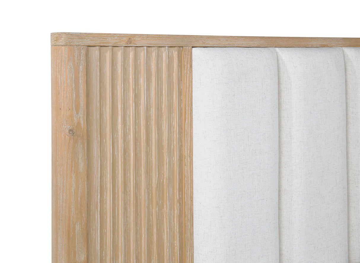 Kara Cerused Natural Upholstered Panel Bed – Modern Wood Bedroom Bed