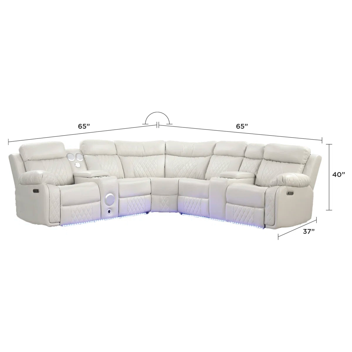 Lacrosse Power Reclining Sectional with LED Lights & Bluetooth Speakers