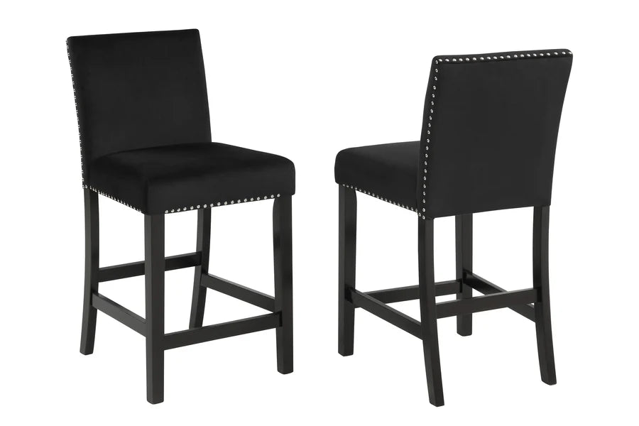 Lennon All-Black 5-Piece Counter Height Dining Set with Faux Marble Top & Velvet Chairs | Modern Glam Dining