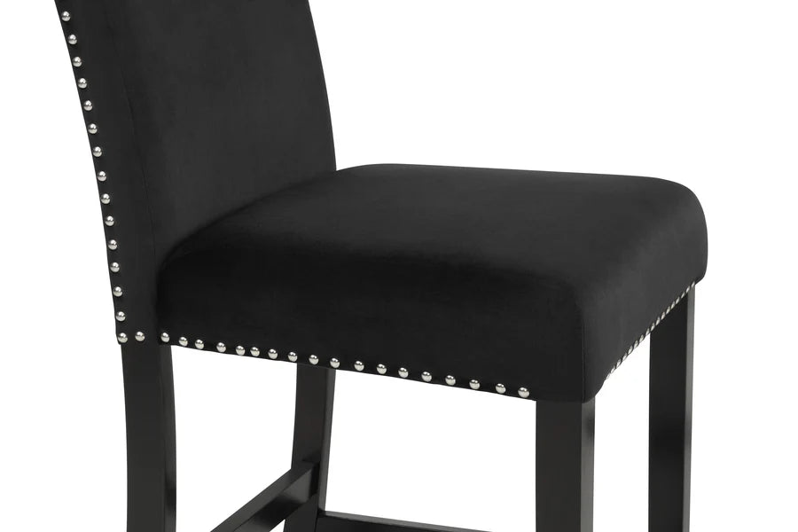 Lennon All-Black 5-Piece Counter Height Dining Set with Faux Marble Top & Velvet Chairs | Modern Glam Dining