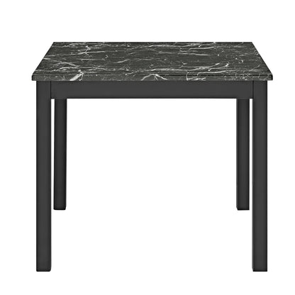 Lennon All-Black 5-Piece Counter Height Dining Set with Faux Marble Top & Velvet Chairs | Modern Glam Dining