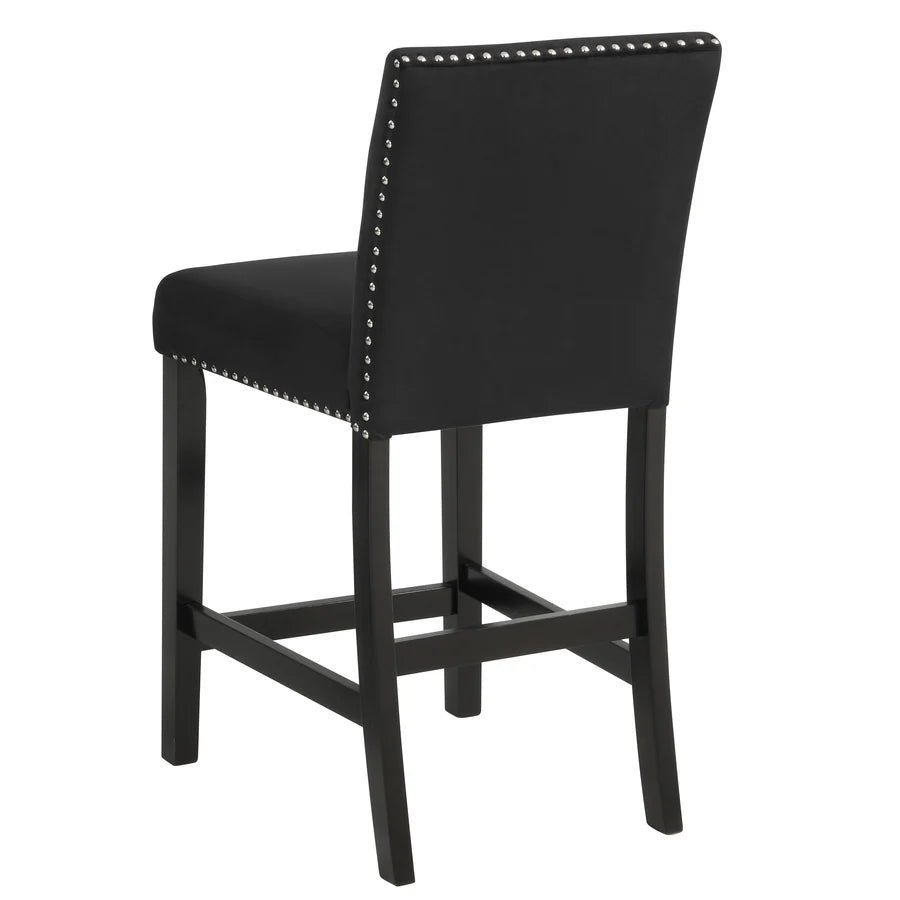 Lennon All-Black 5-Piece Counter Height Dining Set with Faux Marble Top & Velvet Chairs | Modern Glam Dining