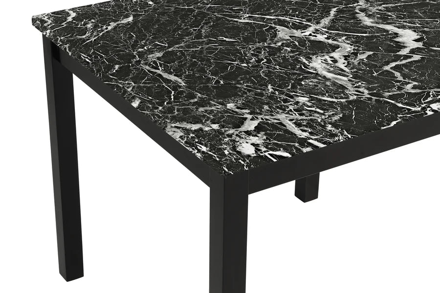 Lennon All-Black 5-Piece Counter Height Dining Set with Faux Marble Top & Velvet Chairs | Modern Glam Dining