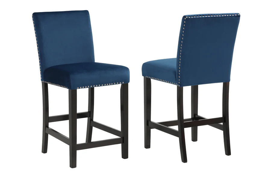 Lennon Royal Blue 5-Piece Counter Height Dining Set with Faux Marble Top & Velvet Chairs | Modern Glam Dining