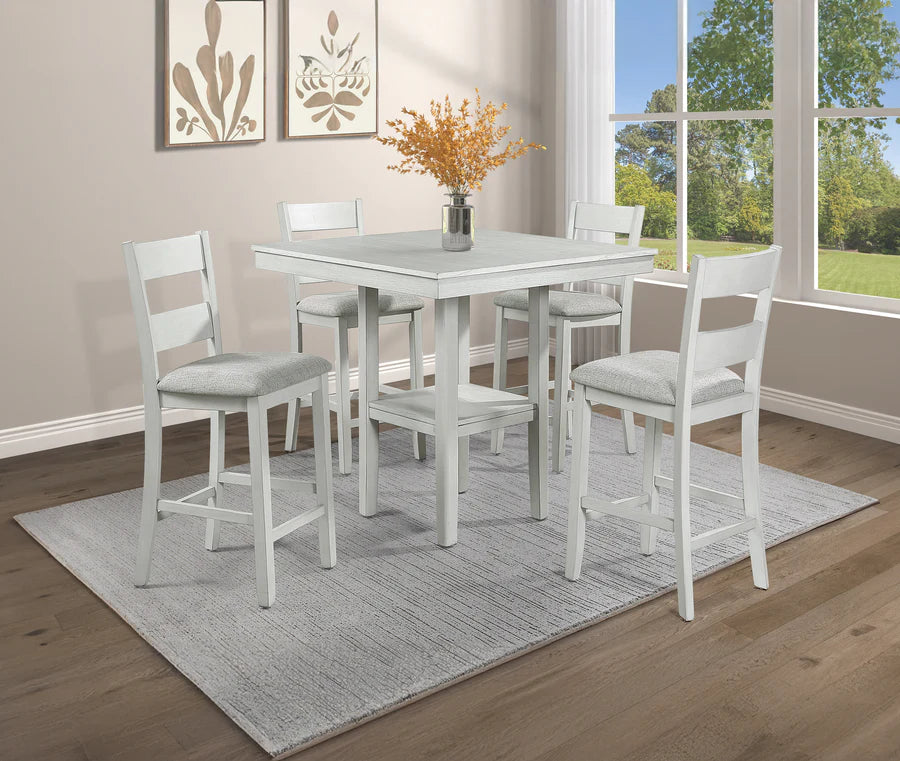 Lester Driftwood 5-Piece Counter Height Dining Set with Upholstered Stools | Modern Casual Dining