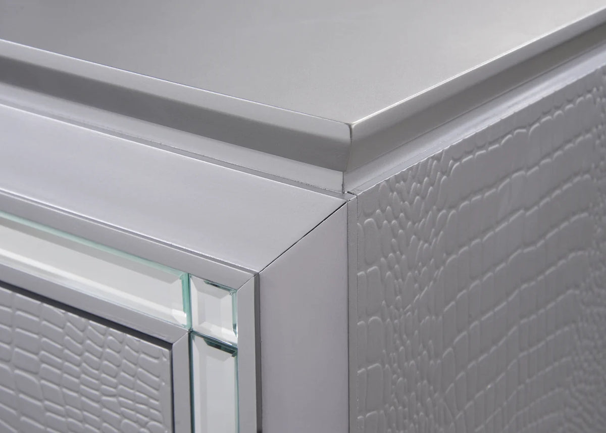 Lillian Silver Mirrored Nightstand with Two Drawers