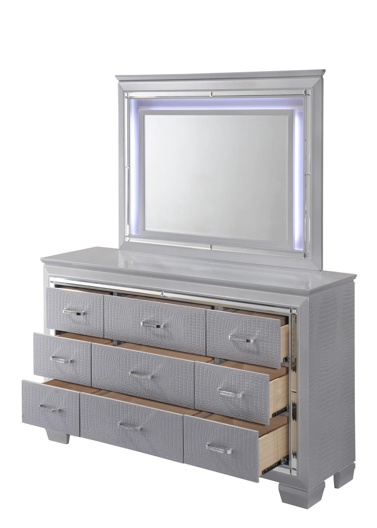 Lillian Silver 6-Drawer Dresser with Faceted Hardware