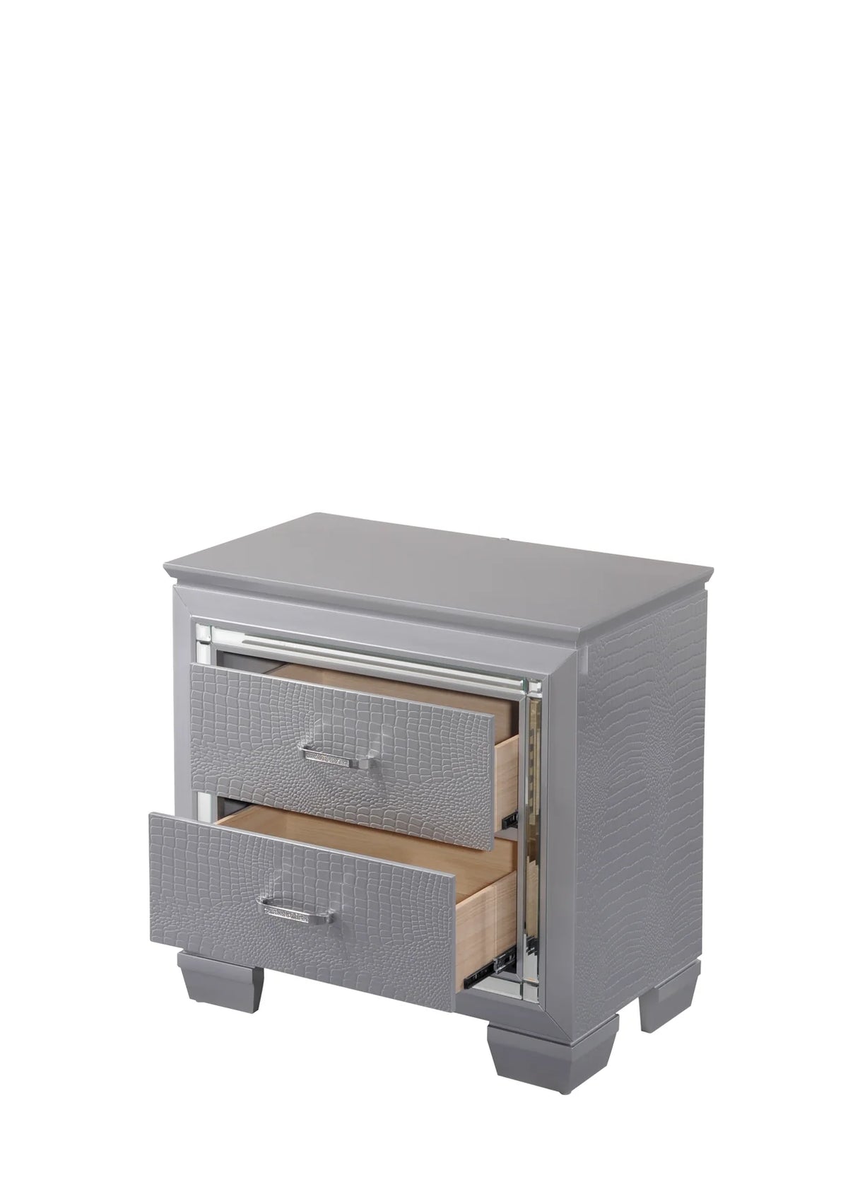 Lillian Silver Mirrored Nightstand with Two Drawers