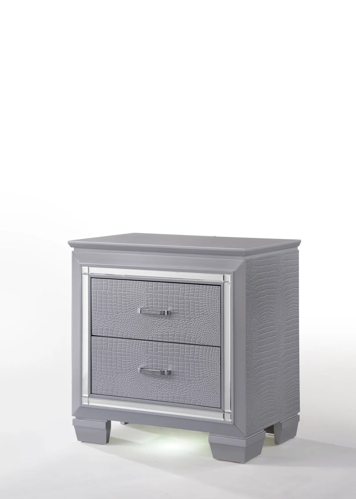 Lillian Silver Mirrored Nightstand with Two Drawers