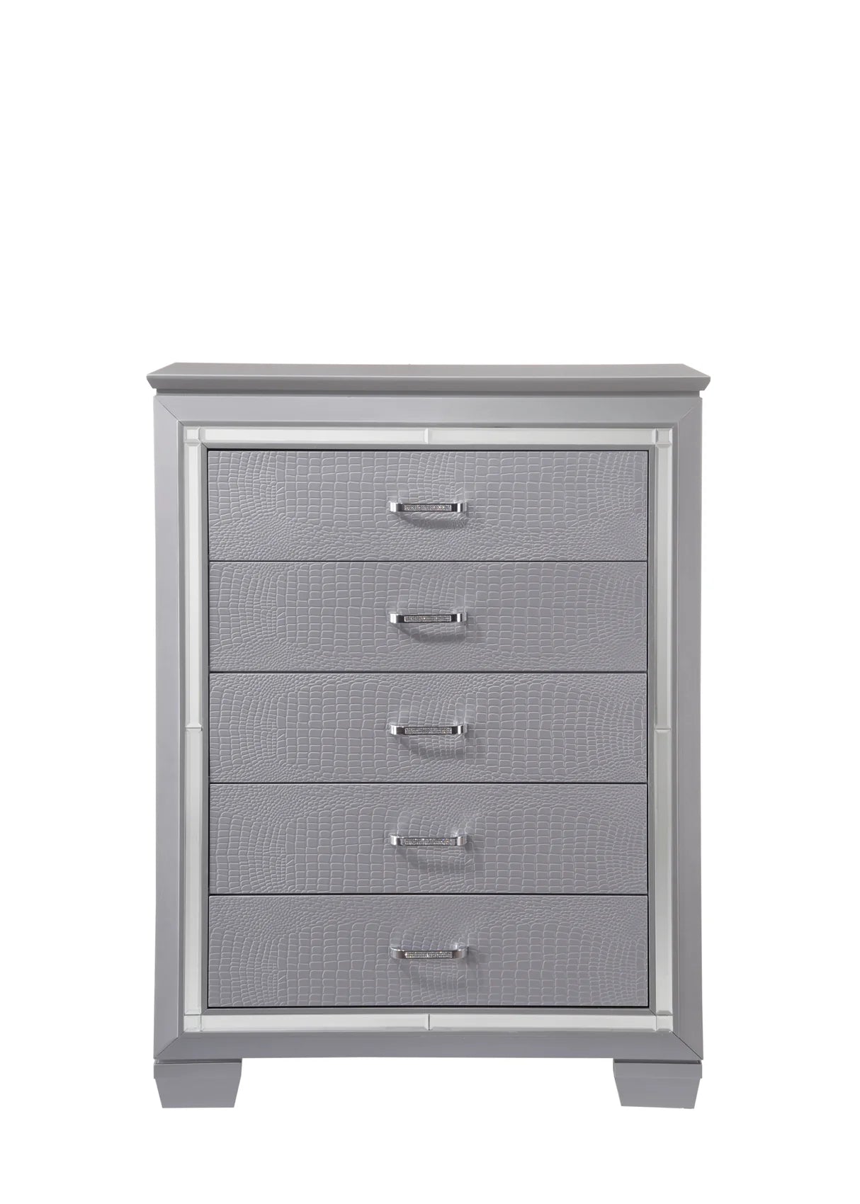 Lillian Silver-Tone Mirrored Trim Chest of Drawers