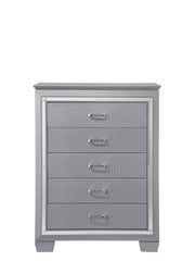 Lillian Silver-Tone Mirrored Trim Chest of Drawers