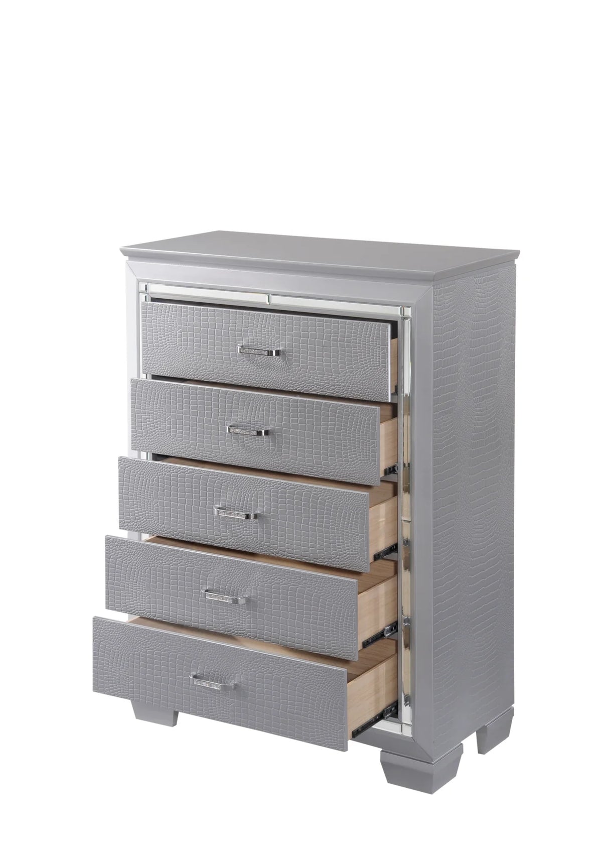 Lillian Silver-Tone Mirrored Trim Chest of Drawers