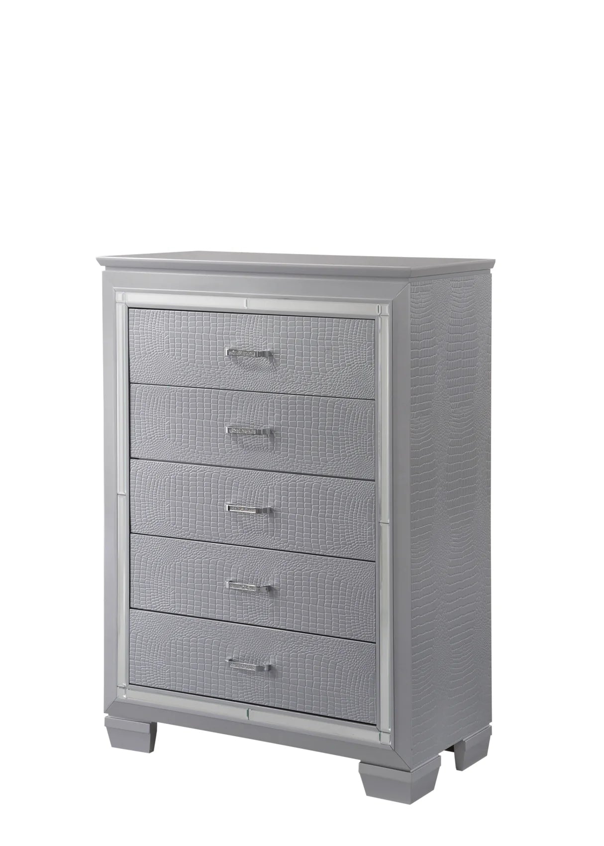 Lillian Silver-Tone Mirrored Trim Chest of Drawers