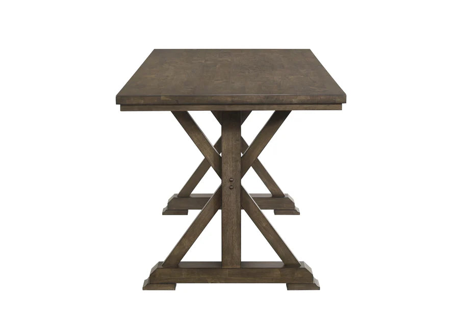 Wooden side table with a rustic design on a white background