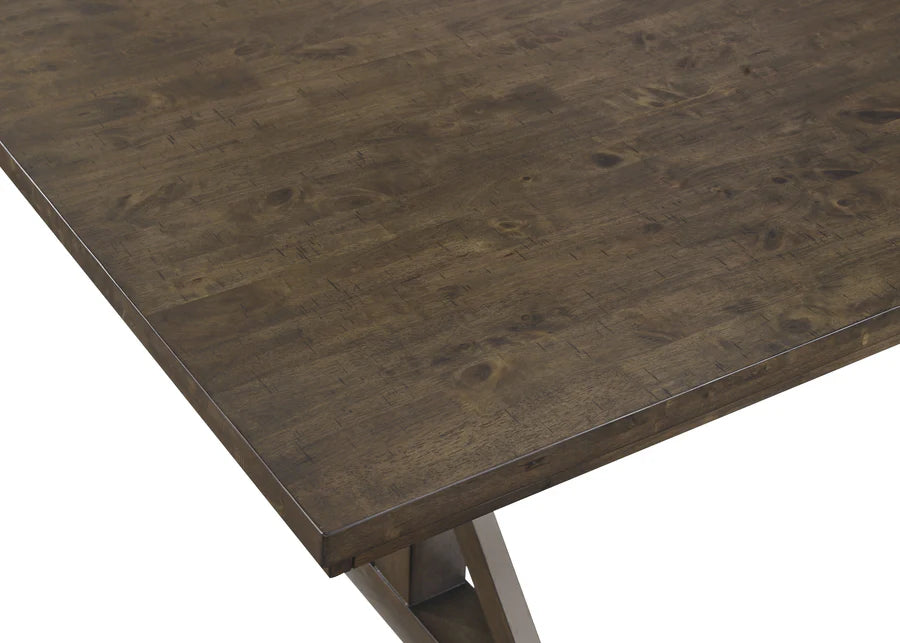 Close-up of a wooden table with a dark brown finish on a white background