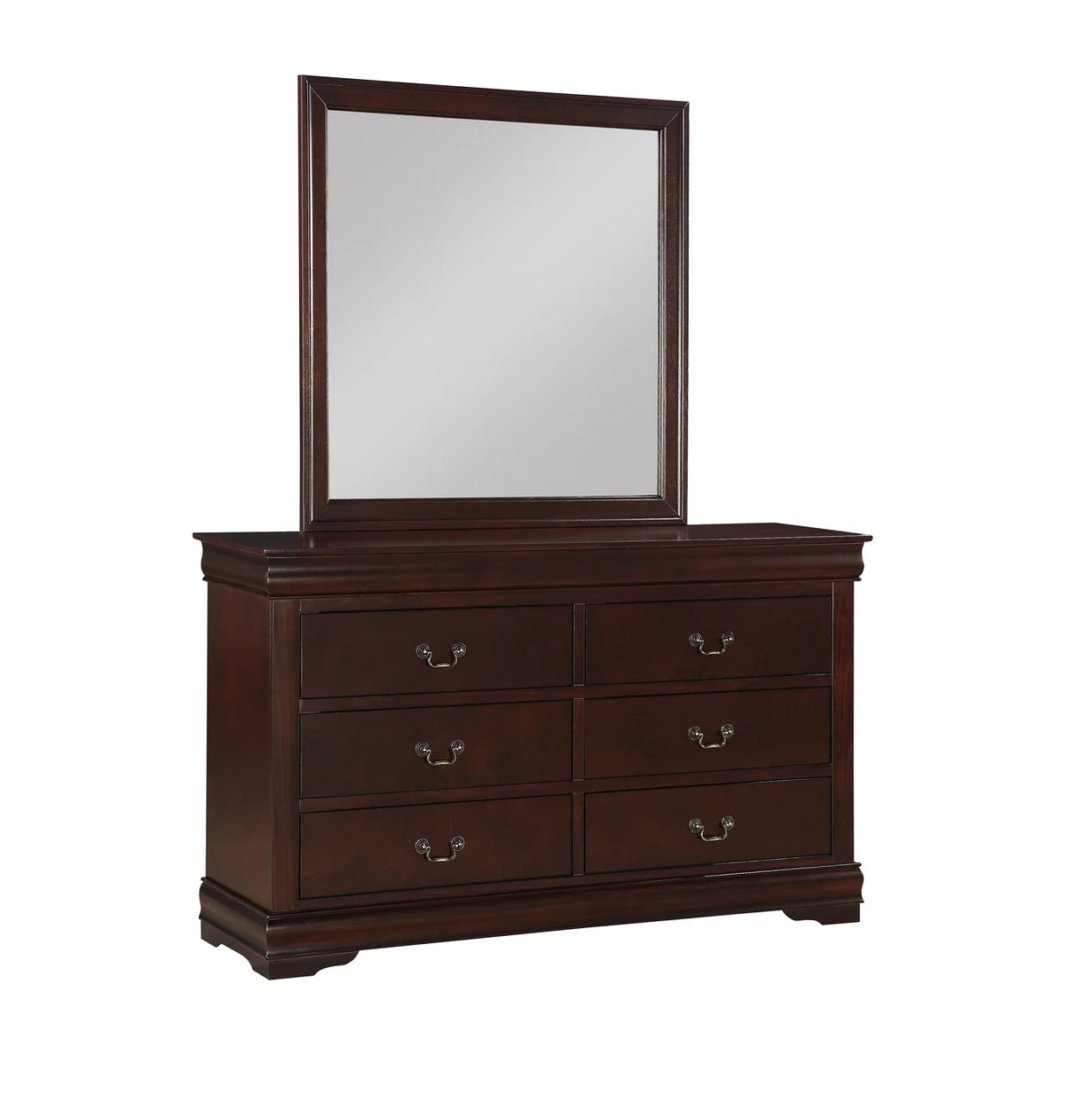 Louis Cherry Sleigh Bedroom Set with Dresser, Mirror, Nightstand & Chest