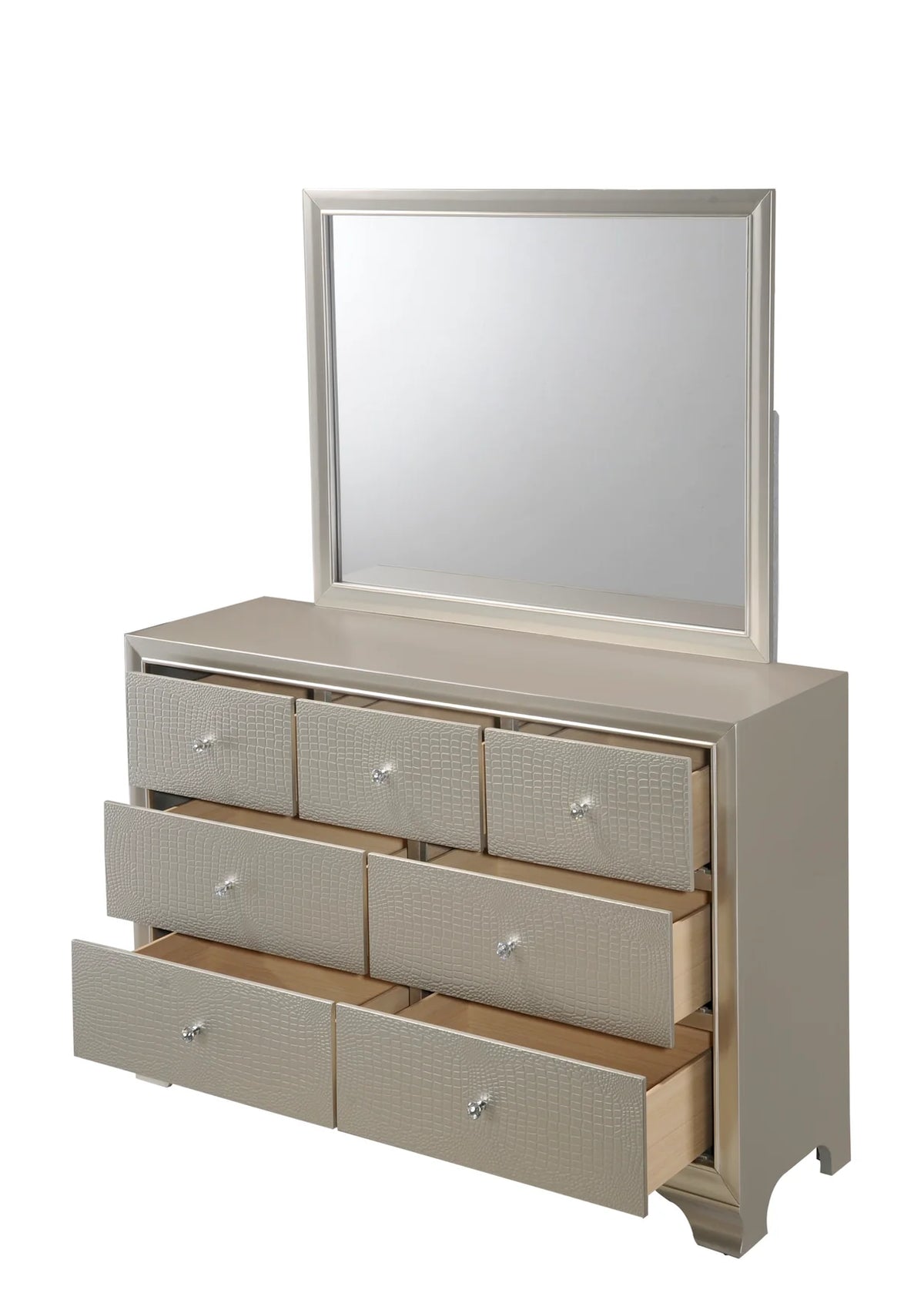 Lyssa Champagne Upholstered Bedroom Set with LED Headboard
