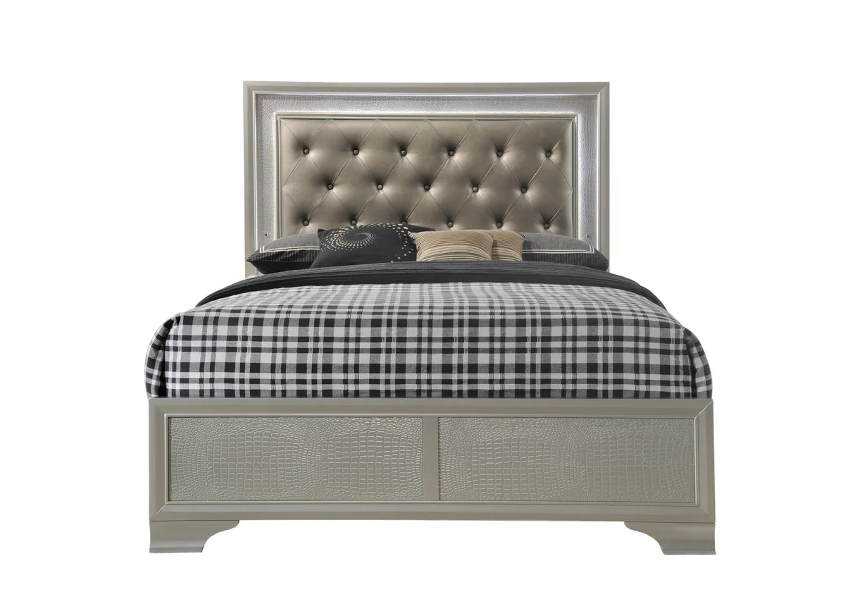 Lyssa Champagne Bed with LED Headboard