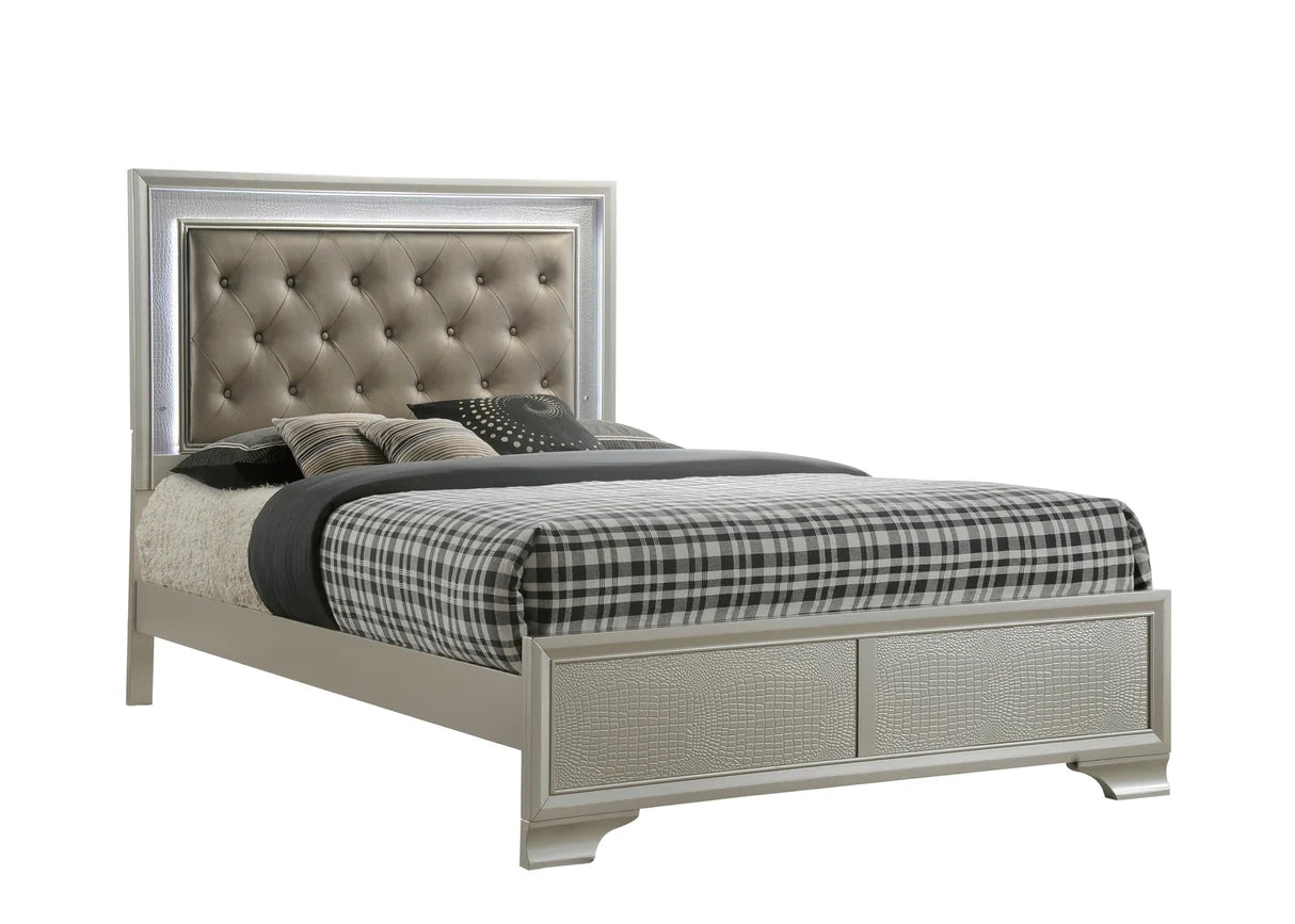 Lyssa Champagne Bed with LED Headboard