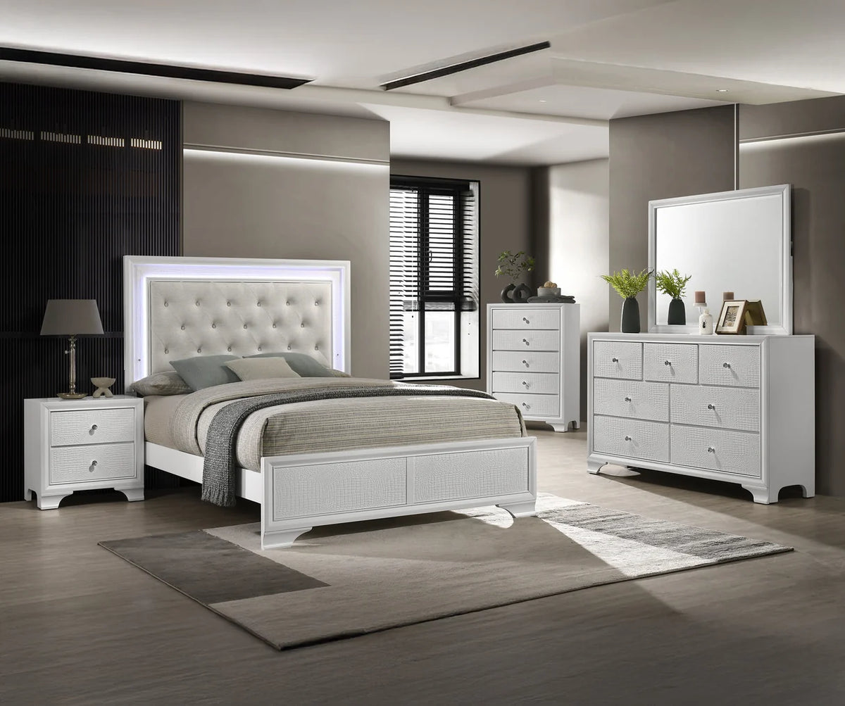 Lyssa Frost Upholstered Bed with LED Headboard
