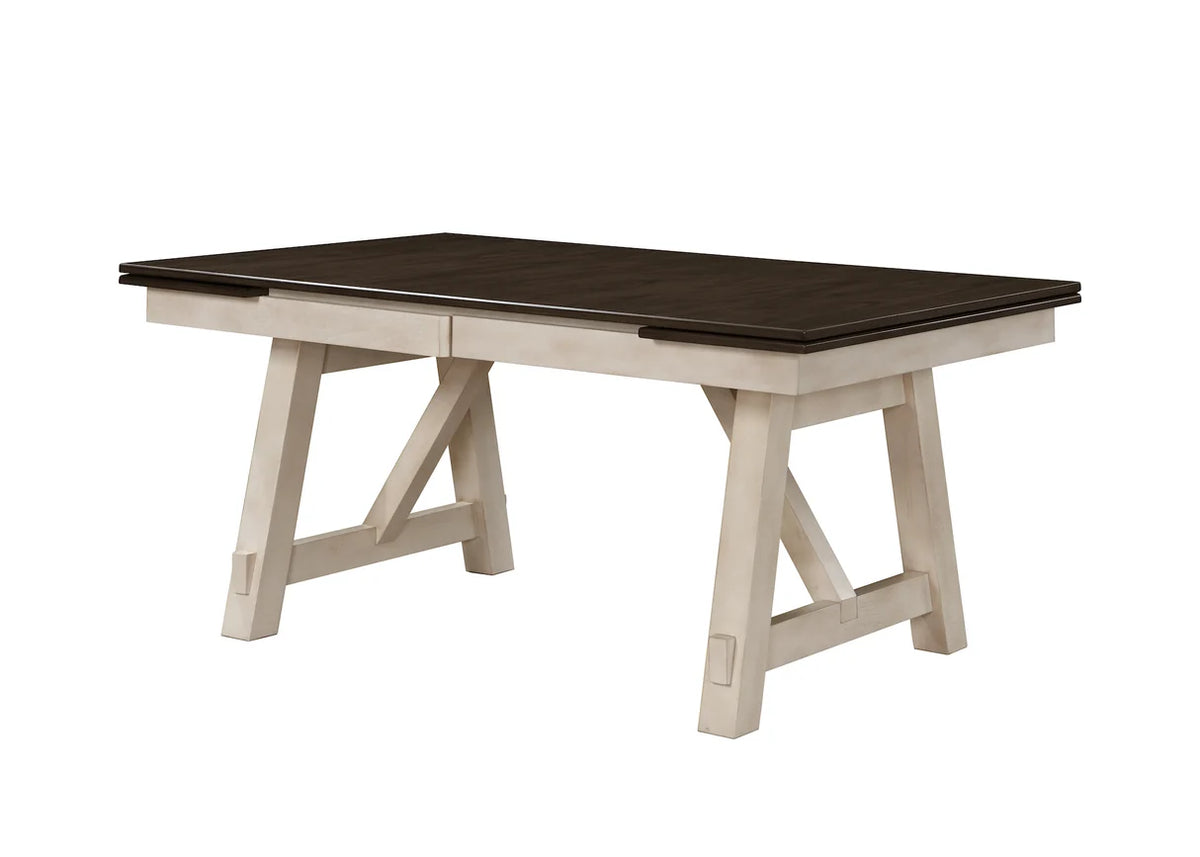 Maribelle Chalk-Grey Trestle Dining Set with Upholstered Seating