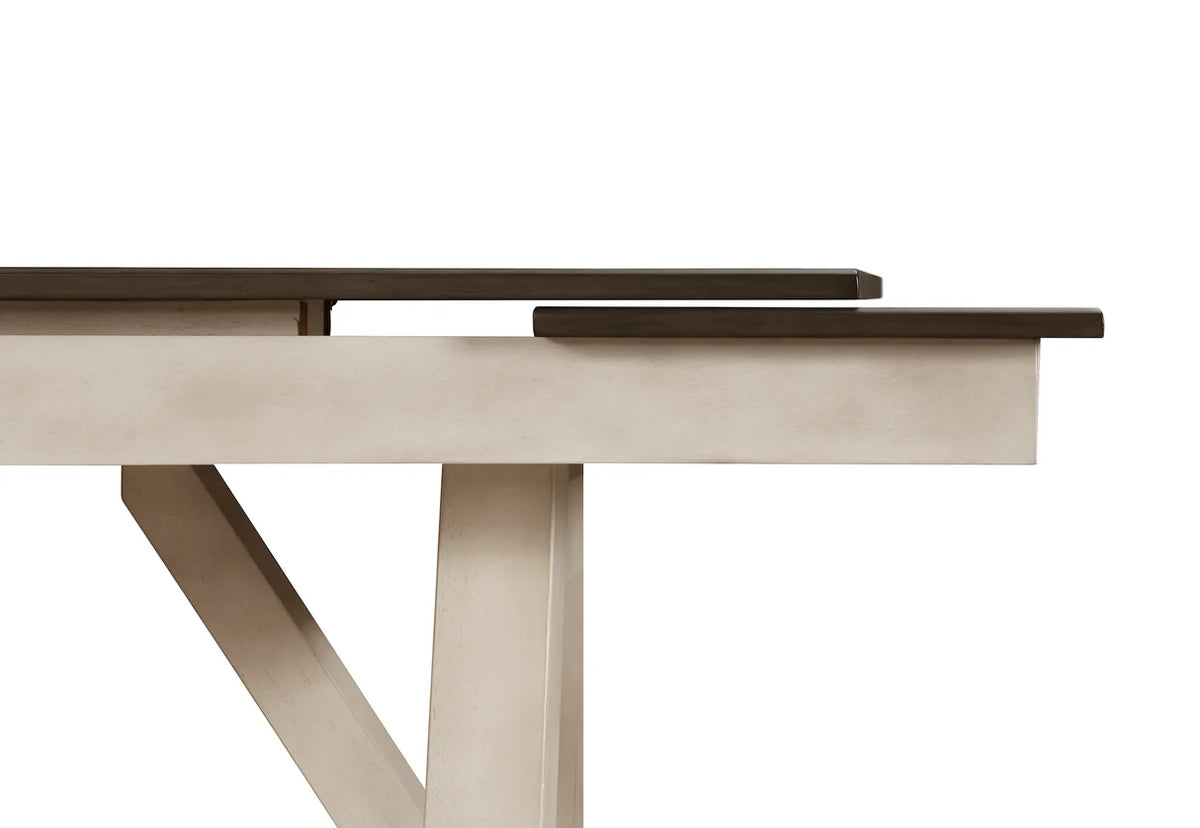 Maribelle Chalk-Grey Trestle Dining Set with Upholstered Seating