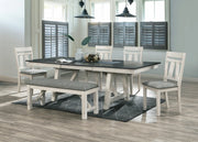 Maribelle Chalk-Grey Trestle Dining Set with Upholstered Seating