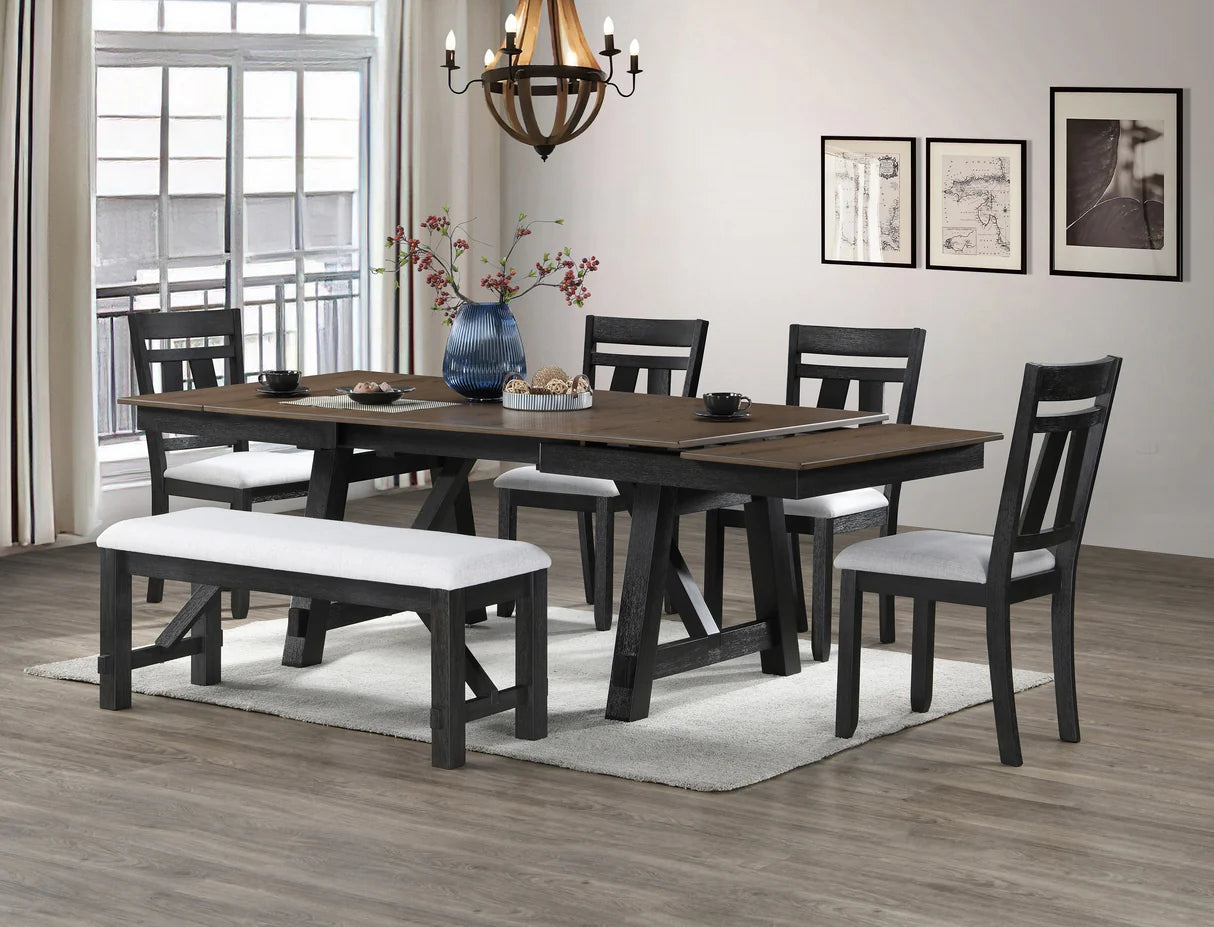 Maribelle Two-Tone Trestle Dining Set with Upholstered Chairs