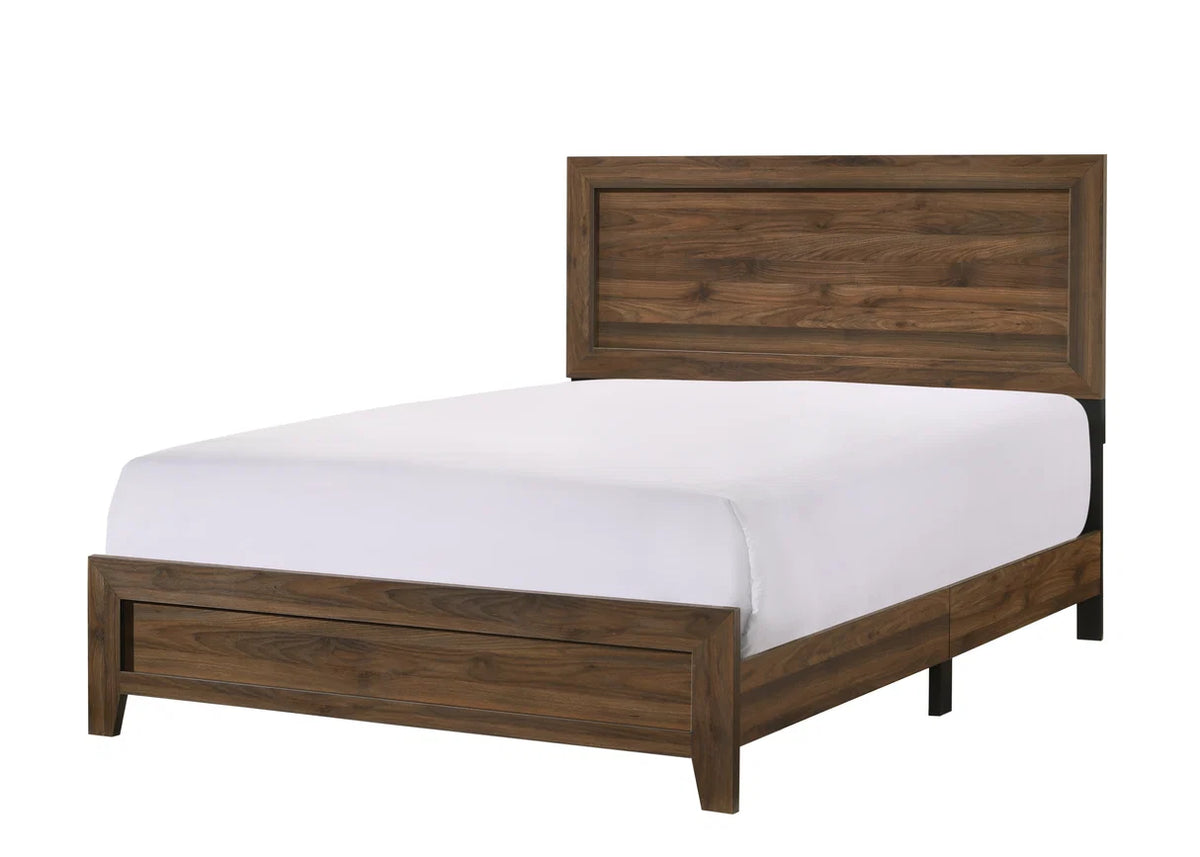 Millie Wood-Finish Panel Bed in Brown Cherry