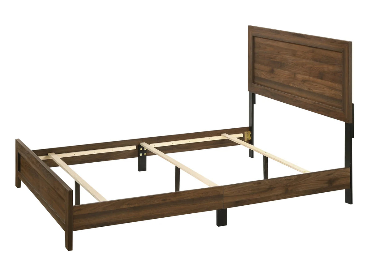 Millie Wood-Finish Panel Bed in Brown Cherry