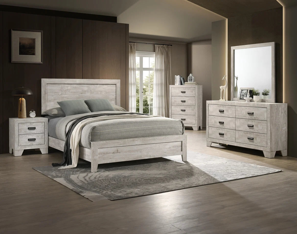 Millie Whitewashed Wood-Look Panel Bedroom Set