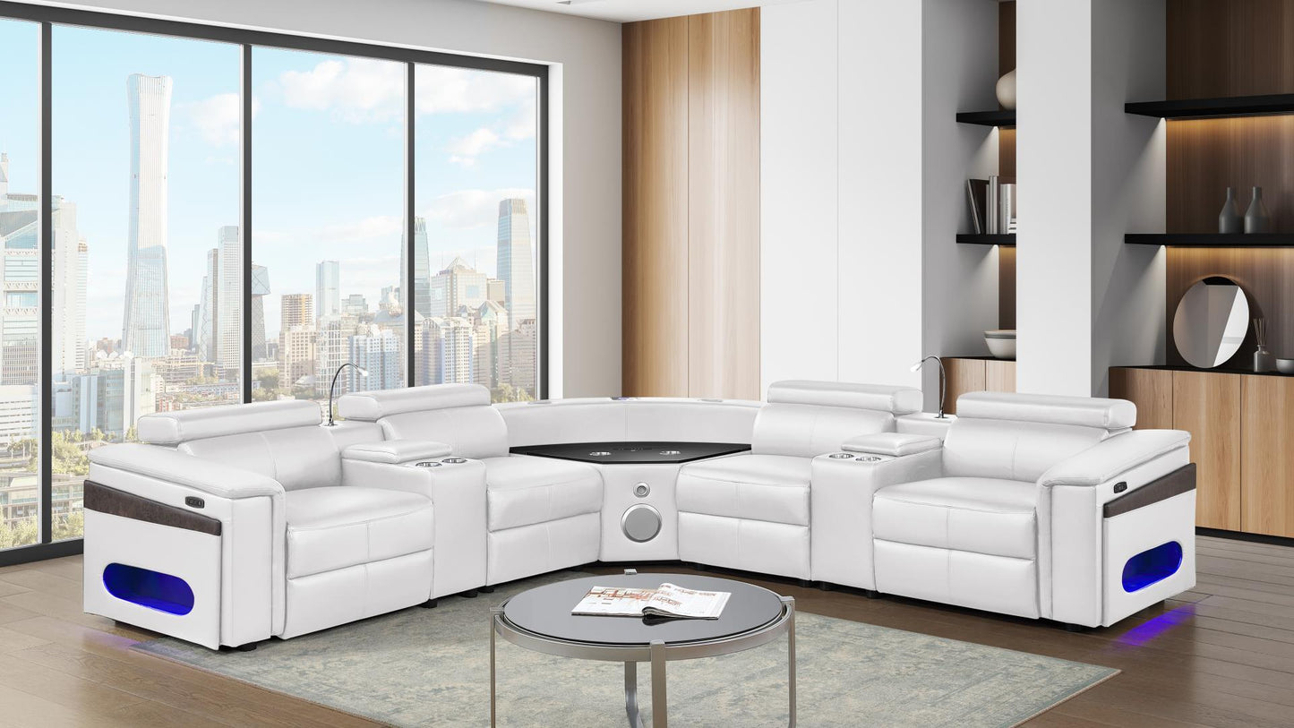 Noble Leather Power Reclining Sectional with Integrated Bar & LED Lighting