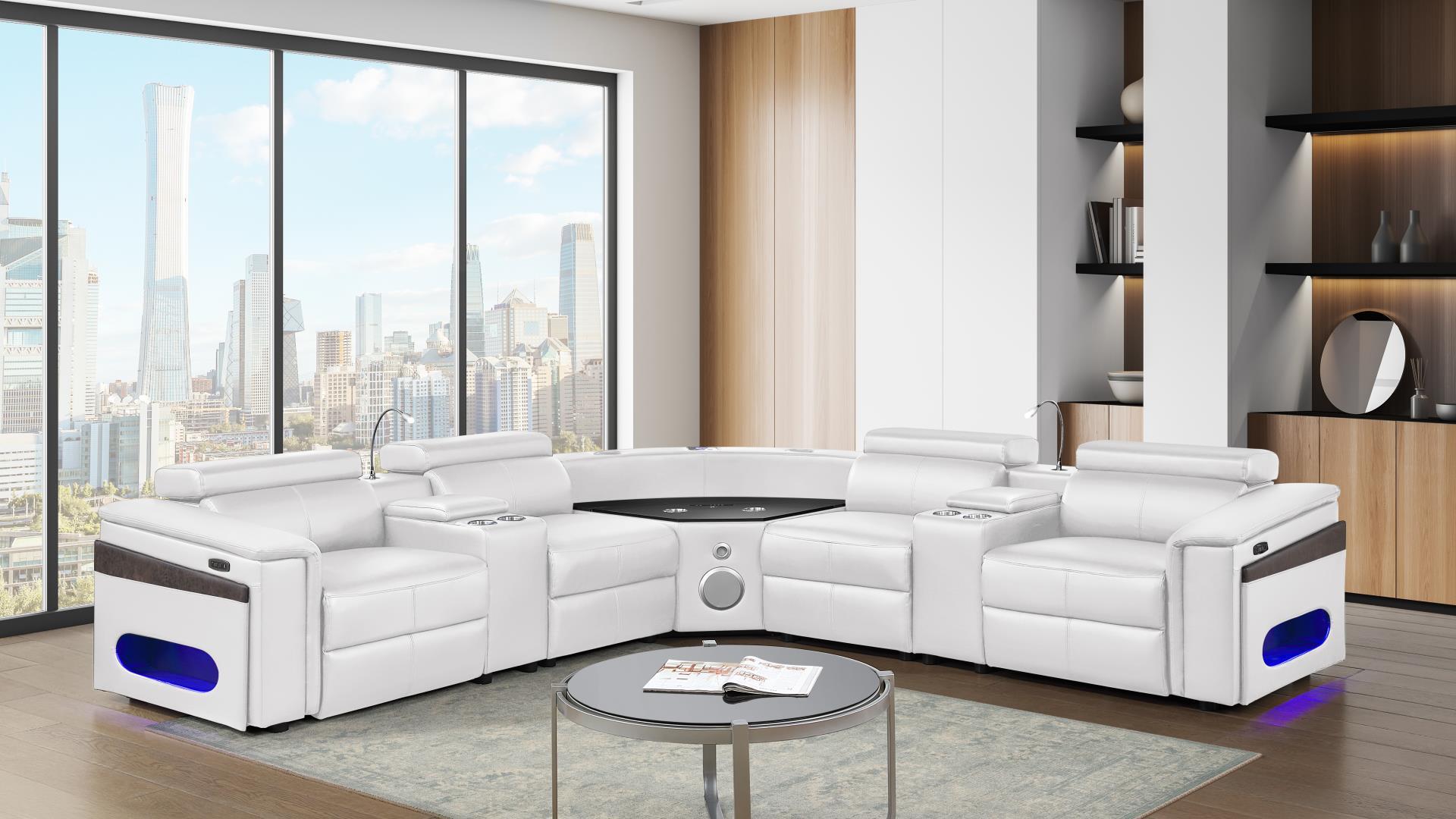 Noble Leather Power Reclining Sectional with Integrated Bar & LED Lighting