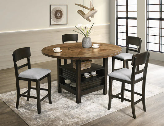 Oakly Counter Height Dining Set with Drop Leaves & Lazy Susan | Two-Tone Contemporary Dining