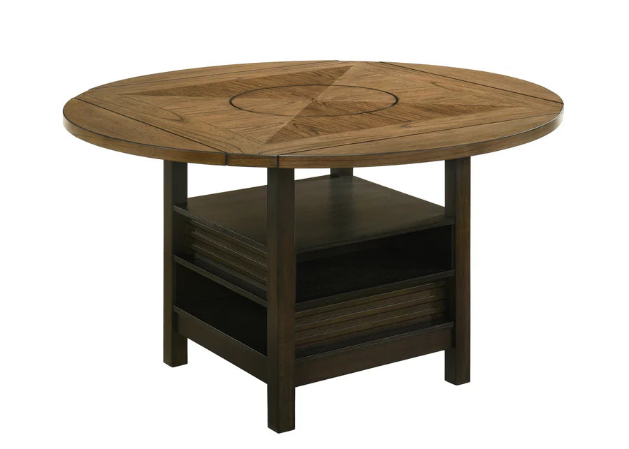 Oakly Counter Height Dining Set with Drop Leaves & Lazy Susan | Two-Tone Contemporary Dining